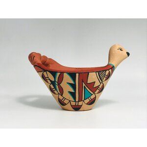Small Native American Pottery Bird Bowl Artist Signed Vintage 3" Jemez